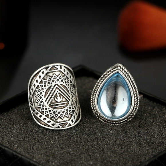 **LUCINDA* 7-Pc Silver x Blue Fashion Ring Set - Picture 3 of 10